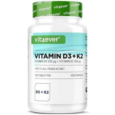 Imagen de Vitamina D3 10.000 UI + K2 200 mcg Menaquinona MK7 Depot 100 Comprimidos 99,7+% All Trans (K2VITAL® by Kappa) Vegetariano Altamente dosificado