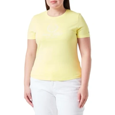 Imagen de Tommy Hilfiger Camiseta de Manga Corta para Mujer Slim Flag tee Cuello Redondo, Amarillo (Yellow Tulip), L