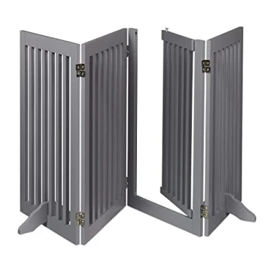 Imagen de Relaxdays Barrera Seguridad Niños, Valla Protectora, Puerta, 92x206cm, Plegable, Cerca Protección Bebés, Perros, Gris, Tablero de Fibras