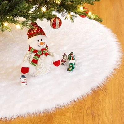 Imagen de Yorbay Decoración de Navidad, Falda del árbol Navidad Blanco Christmas Tree Skirt Felpa Cubierta la Base (Blanco, 78cm)