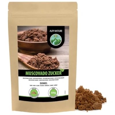 Imagen de azúcar moscabado moreno (500g), mascabado, integral de caña en bruto y 100% natural, sin aditivos