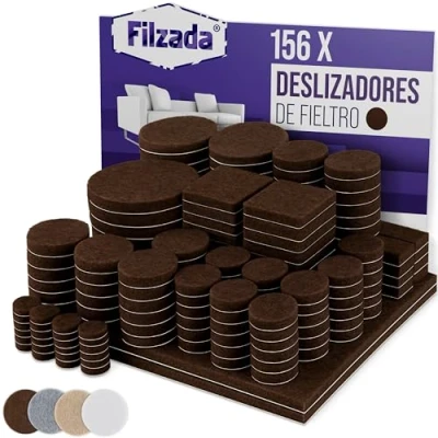 Imagen de Filzada® Almohadillas de fieltro adhesivo 156 piezas (cuadradas y redondas) Marrón Deslizamientos muebles profesionales Con un poder ideal