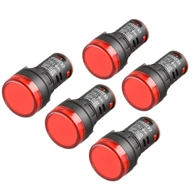 Imagen de Heschen luz piloto indicadora LED de 22 mm, AD16 22D/S, 12 V CC 20 mA, color roja, paquete 5