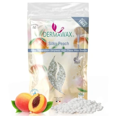 Imagen de Dermawax Silky Peach HIPOALERGÉNICO sin COLOFONIO Perlas de cera para la Depilación pieles sensibles brasileña Cara Piernas íntima las axilas bandas vellón 800g