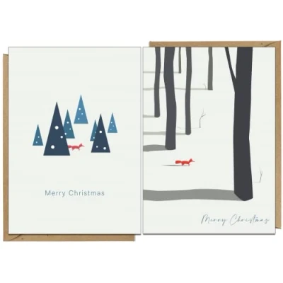 Imagen de 24 tarjetas de Navidad zorro hechas cartón reciclado, 2 diseños