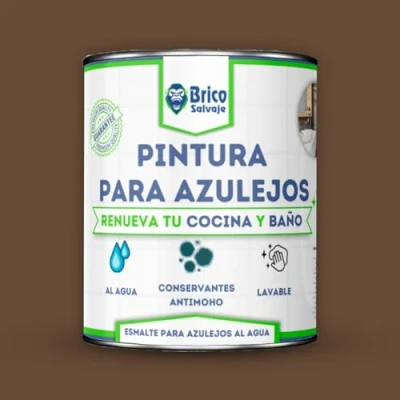 Imagen de BRICOSALVAJE Pintura para Azulejos Cocina y Baño al Agua BRILLANTE Sin Imprimación Lavable Gran dureza (Tabaco, 4 Litros)