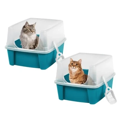 Imagen de Iris Ohyama Arenero gato Lote de 2, Hasta 7kg, Azul, Caixa areia para gatos, Caja, gatos grandes y pequeños, Cagadero, Caixa, WC, Fácil limpieza, Libre BPA, Cat Litter Box, CLH 12