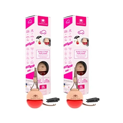 Imagen de CRISTALINAS Pack 2 Ambientador Esfera para Coche Aroma a Limpio 100% Puro Absorbe Olores Larga Duración 8 Semanas Multiposición pinza o colgante 6 ml 0% Alcohol