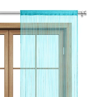Imagen de wometo Cortina de Hilos para Puerta, 90 x 245 cm, Color Turquesa, Cierre Barra, con Certificado Oeko Tex, Lavable, Monocolor, en Muchos Colores
