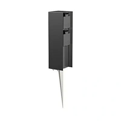 Imagen de ledscom.de Columna de Enchufe para jardín POMI con Espiga Tierra Exterior, IP44, 2 Veces, Negro, Angular, 23cm