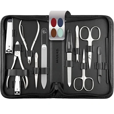 Imagen de marQus set manicura y pedicura de 12 piezas en estuche piel Incluye tijeras, alicates, limas uñas profesionales mucho más
