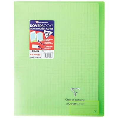Imagen de Clairefontaine 984403C Un Cahier Agrafé Koverbook Vert 24x32 cm 48 Pages Grands Carreaux Papier Blanc 90 g Couverture Polypro