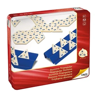 Imagen de Cayro Dominó + 8 Años Modelo Triangular Juego Educativo de Mesa Niños y Adultos 1 Caja Metal, 56 Piezas 4 Soportes 2 a Jugadores