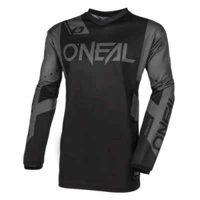 Imagen de O&#039;Neal Maillot Motocross Manga Larga MX Enduro Protección Acolchada Codos, Cuello en V, Transpirable Element Jersey Racewear V.24 Adulto Negro Gris Talla M
