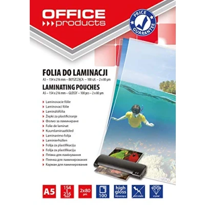 Imagen de Folia do Laminowania Office Products A5 2x80mikr Błyszcząca 100szt Transparentna/Prezentacja/Typ Laminowania/Rodzaj Błyszcząca/Materiał Plastik/Kolor Transparentny/Grubość (mm) 2x80µm