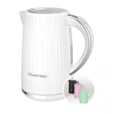 Imagen de Russell Hobbs Hervidor de agua Eléctrico, para caliente, té o café, 1,7 l, tapa apertura por presión, filtro extraíble y lavable, detalles cromados, blanco, 2400 W, Eden 27360 70