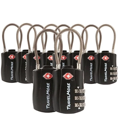 Imagen de Paquete de 10 Candados Combinación con Cable, Aprobado por la TSA para Maletas y Mochilas Color Negro