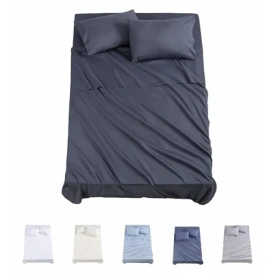 Imagen de Todocama Juego de Sábanas 4 Piezas 3001 Sábana Bajera Ajustable Encimera Dos Fundas Almohada 50x80cm, (Cama 90x190/200 cm, Gris Oscuro)