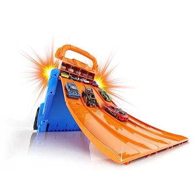 Imagen de Cefa Toys guardacoches/Lanzador Hot Wheels, 4 Pistas y Capacidad para 20 Coches. Apto niños a Partir de 6 años.