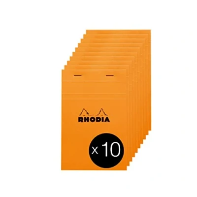 Imagen de RHODIA 14200C Bloc Notes Agrafé N14 Orange 11x17 cm Petits Carreaux 80 Feuilles Détachables Papier Clairefontaine Blanc g/m² Couverture en Carte Enduite Paquet de 10 blocs