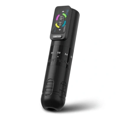 Imagen de Ambition Seher Máquina de tatuaje inalámbrica con 6 trazos longitud, pluma rotativa cartucho pistola 2,2 mm 4,2 botones táctiles 2400 mAh, pantalla digital LED