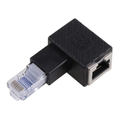 Imagen de Adaptador extensor Ethernet LAN RJ45 macho a hembra de 90 grados, derecha, izquierda, arriba, abajo, Cat5, Cat5e, Cat6