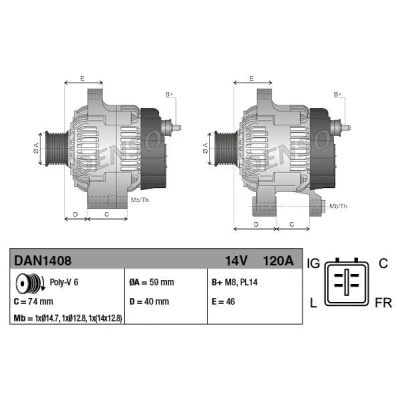 Imagen de DENSO DAN1408 Alternador 14V 120A JAGUAR: S Type