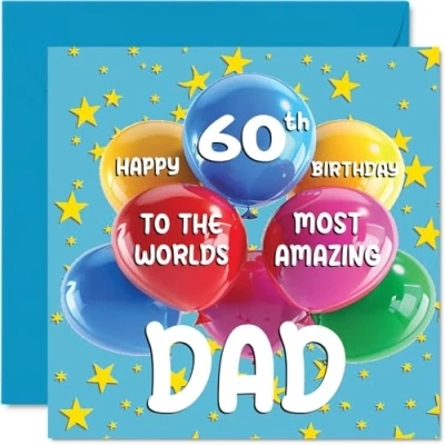 Imagen de Tarjeta de cumpleaños número 60 para papá World&#039;s Most Amazing Dad feliz parte hijo e hija, 145 mm x mm, años tarjetas felicitación