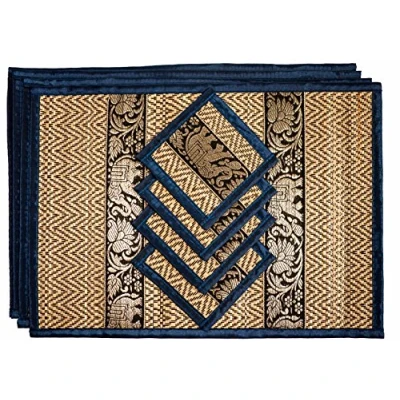 Imagen de Juego de Posavasos caña Mimbre Tejido a Mano Alternativa ecológica al plástico Estilo tailandés Resistente Calor Fácil Limpiar para Mesa Comedor (Mediano Azul Marino)