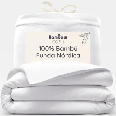 Imagen de Funda Nórdica de Bambú Blanco 200x200 cm Duvet Cover Suavidad Sostenible Lujo Nordica Antiacaros Tejido Transpirable Bambaw