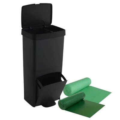 Imagen de SP Berner Pack Cubo de basura o reciclaje 70L, VERTICAL, 2 Compartimentos, Papelera residuos, 76 cm, fácil gestión, INCLUYE bolsas adaptadas 30+40L