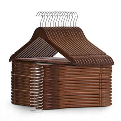 Imagen de KEPLIN Perchas de Madera Natural 30paq. Gancho Rotatorio 360, Barra Redonda Pantalón y Muescas en Hombros, Ahorro Espacio Armario, Ropa para Abrigos, Chaquetas, Trajes