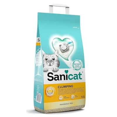 Imagen de Sanicat Arena para Gatos Aglomerante Sin perfume Hecha de minerales naturales con control olor garantizado Absorbe la humedad y facilita limpieza 10 L capacidad
