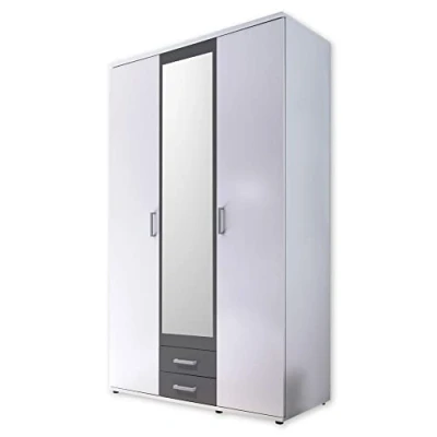 Imagen de Stella Trading HANAU Armario con puerta de espejo en grafito acabado roble Artisan, versátil 3 puertas batientes para tu dormitorio, 120 x 196 54 cm (ancho/alto/profundo)