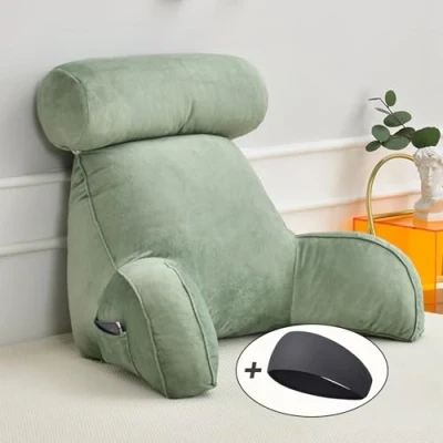 Imagen de HAOYUES Almohada Lectura Cama, Cojín De Soporte Lumbar, Sofá Multifuncional con Reposabrazos, Apoyo Trasero, Funda Lavable, Ideal como Respaldo para Leer o Jugar