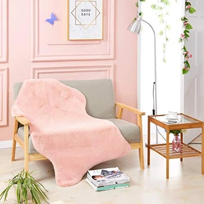 Imagen de Teppich Wölkchen Alfombra de imitación Piel Sala Estar, decoración la Dormir Lavable como Cama, cojín Silla Rosa, 80 x 120 cm