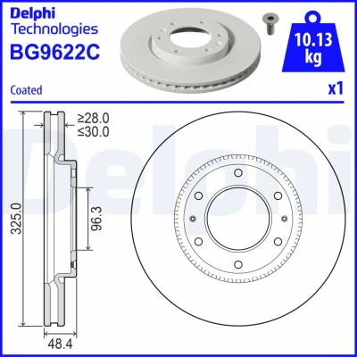 Imagen de DELPHI Disco de freno 325mm 30mm 6 ventilado revestido BG9622C 51712CG700 Discos freno,