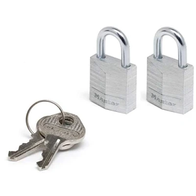 Imagen de Master Lock 9120EURTCC Lote de 2 Candados con Llave cuerpo aluminio, Gris, x 3.4 1.4 cm