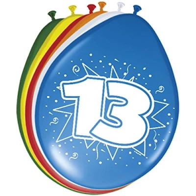 Imagen de Folat 13 Año Globos para Fiesta Decoración Multicolor 12In/30cm 8 piezas