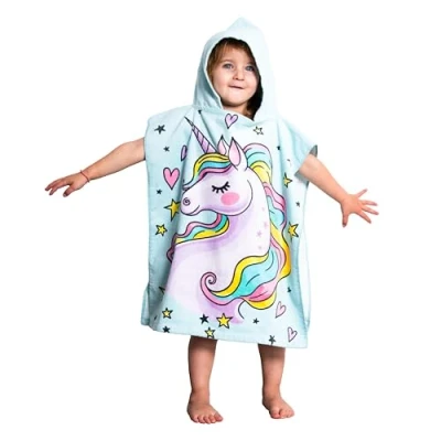 Imagen de Theonoi Poncho infantil con capucha para niños y niñas, 100% algodón (unicornio)