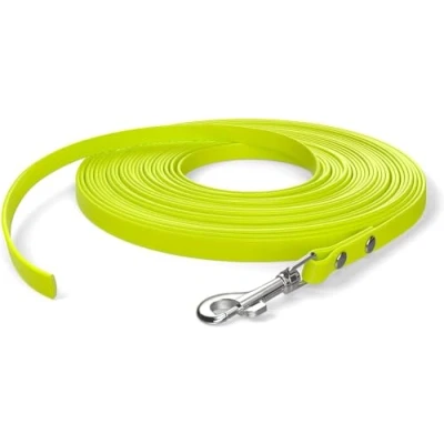 Imagen de Correa de Arrastre 5 m, para Perros, 1 mosquetón, Amarillo neón, extraestrecha, repele la Suciedad y el Agua