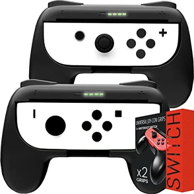 Imagen de Orzly Grips compatibles con los Joy Cons de la Nintendo Switch Pack Dos (2X Negro) Universales para Usar JoyCons