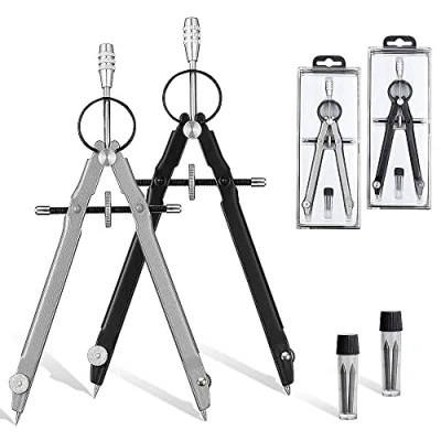 Imagen de FYSL 2Pcs Compás escolar,Secundaria Compás,Geométrico para Escolar, Dibujo Técnico, Escuela Estudiantes y Profesores (Negro, Gris)