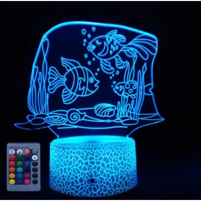 Imagen de HPBN8 Ltd 3D Pescado lusión Lámpara luz Nocturna 7/16 Colores Cambiantes Control Remoto USB de Suministro Energía Juguetes Decoración Regalo Cumpleaños Navidad