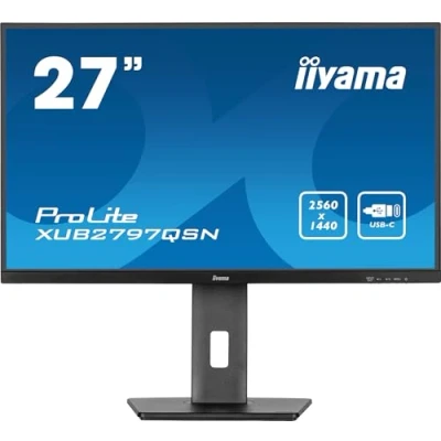 Imagen de iiyama XUB2797QSN B2 Pantalla IPS USB C de 68.6 cm con carga 65 W, 1 ms, 2560 x 1440, RJ45/HDMI/DP, DP OUT (MST), 4 concentradores USB, soporte ajustable en altura, TUV GS, 5 años garantía