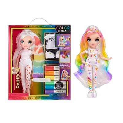 Imagen de Rainbow High Colour &amp; Create Muñeca Fashion DIY Ojos azules, pelo liso, top y zapatos extra, rotuladores lavables arcoiris Colorea, crea, juega, aclara repite Para niños