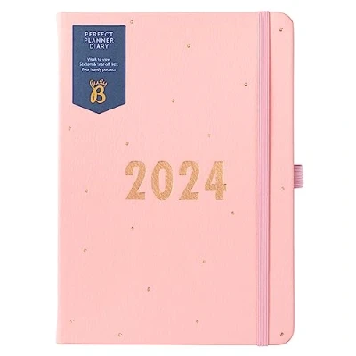 Imagen de Busy B Diario Planificador Perfecto Enero a Diciembre de 2024 Rosa semanal A5 piel sintética, con pegatinas y listas arrancables