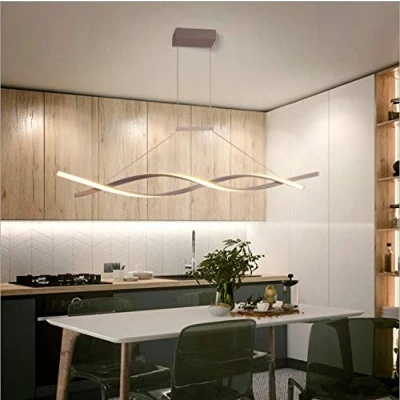 Imagen de Lámpara Colgante De Mesa Comedor Moderna LED Regulable Con Control Remoto Espiral Creativa Aluminio Techo Ajustable En Altura Dormitorio,Gris,120cm