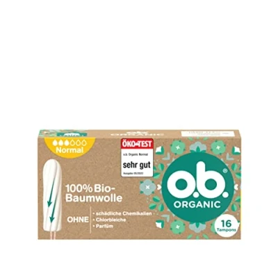 Imagen de o.b. Orgánico Normal (16 unidades, tampones orgánicos para días medios/fuertes hechos de 100% algodón orgánico, ranuras curvadas una protección fiable y natural)