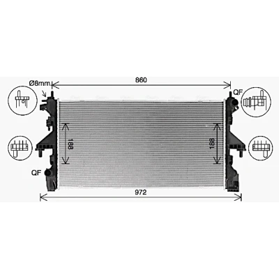 Imagen de PRASCO CN2320 Radiador, refrigeración del motor Aluminio 782 416 34 Con acoplamientos rápidos Aletas unidas mecánicamente
